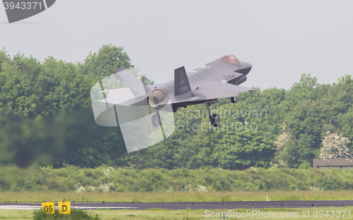 Image of LEEUWARDEN, THE NETHERLANDS -MAY 26: F-35 fighter during it\'s fi