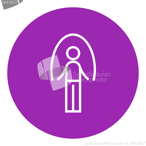 Image of Man exercising with skipping rope line icon.