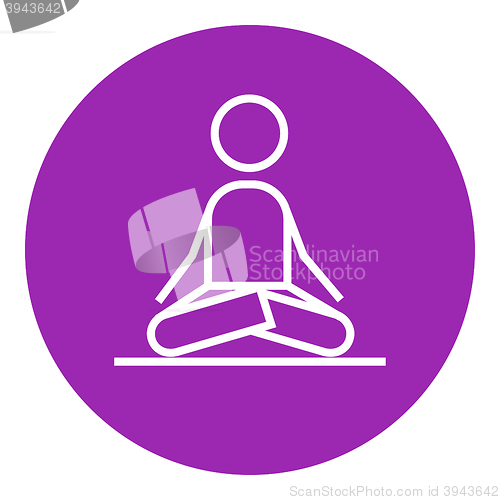 Image of Man meditating in lotus pose line icon.