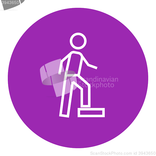 Image of Man doing step exercise line icon.