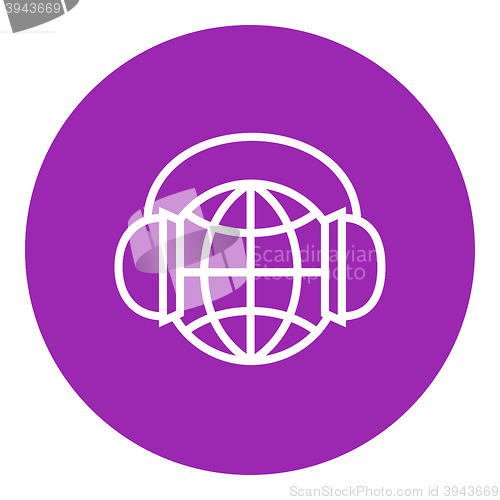 Image of Globe in headphones line icon.