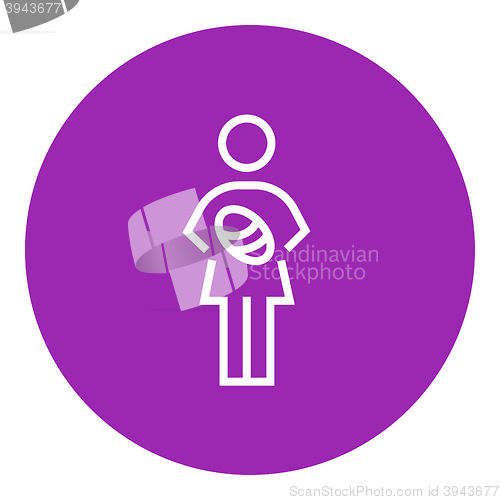 Image of Woman holding baby line icon.