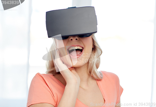Image of woman in virtual reality headset or 3d glasses