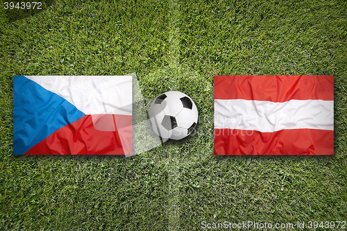 Image of Czech Republic vs. Austria flags on soccer field