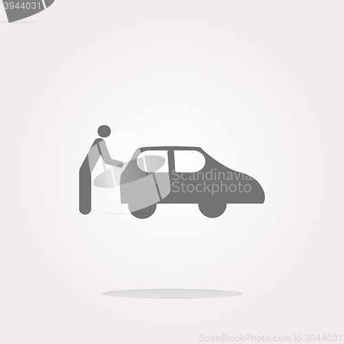 Image of vector man and car on web icon (button) isolated on white