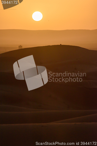Image of Sunset over the dunes, Morocco, Sahara Desert
