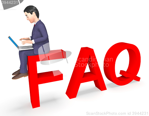 Image of Character Faq Shows Frequently Asked Questions And Advice 3d Ren