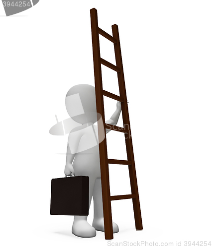 Image of Ladder Character Means Hard Times And Advance 3d Rendering