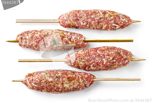 Image of fresh raw minced lamb meat skewers