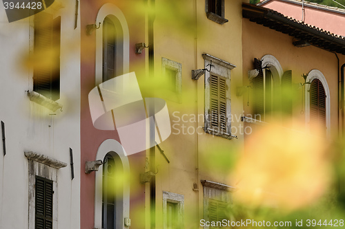 Image of Houses with blurred flowers