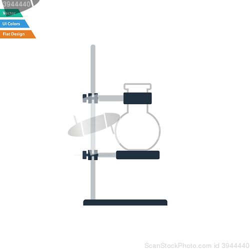 Image of Flat design icon of chemistry flask griped in stand 