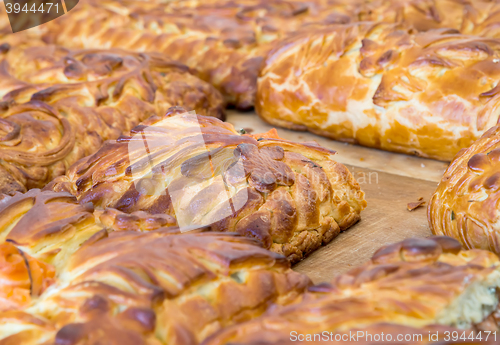 Image of Kulebyaka cabbage pie. Russian cuisine