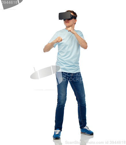 Image of man in virtual reality headset or 3d glasses