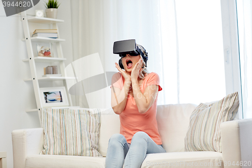 Image of woman in virtual reality headset or 3d glasses