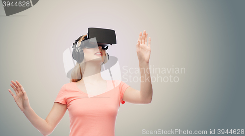 Image of woman in virtual reality headset or 3d glasses