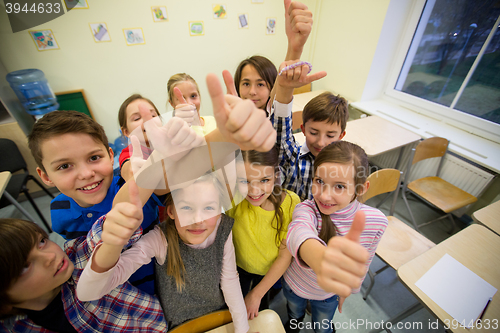 Image of group of school kids showing thumbs up