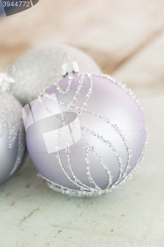 Image of Decorated silver Christmas baubles