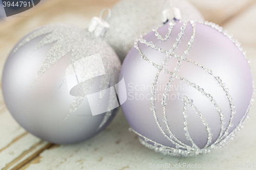 Image of Decorated silver Christmas baubles