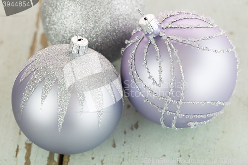 Image of Decorated silver Christmas baubles