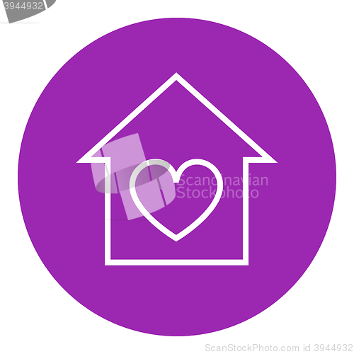 Image of House with heart symbol line icon.