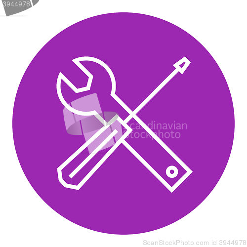 Image of Screwdriver and wrench tools line icon.