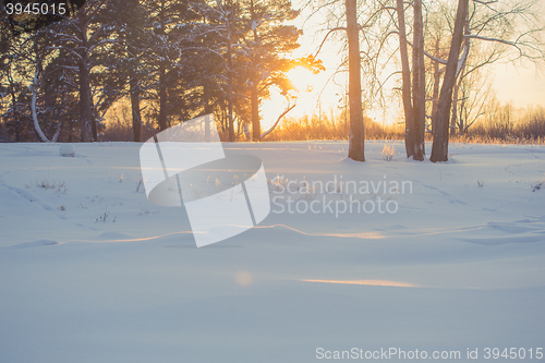 Image of landscape. weather, snowdrifts in the foreground