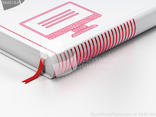 Image of Database concept: closed book, Monitor on white background