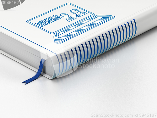 Image of News concept: closed book, Breaking News On Laptop on white background