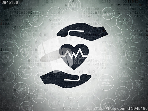 Image of Insurance concept: Heart And Palm on Digital Data Paper background