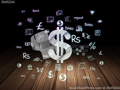 Image of Currency concept: Dollar in grunge dark room