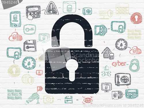 Image of Safety concept: Closed Padlock on wall background