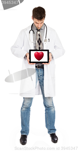 Image of Doctor holding tablet - Red heart