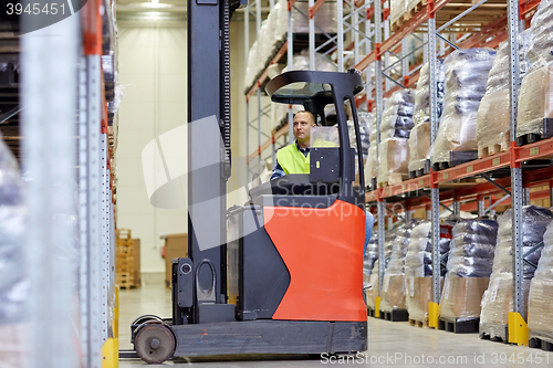 Image of man operating forklift loader at warehouse