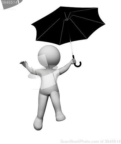 Image of Umbrella Character Represents Render And Flying 3d Rendering