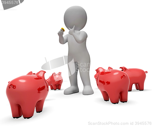 Image of Save Savings Means Piggy Bank And Currency 3d Rendering