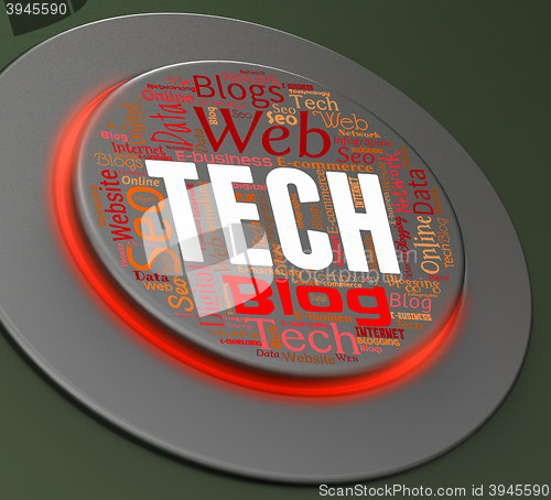 Image of Tech Button Indicates High-Tech Pushbutton And Technology