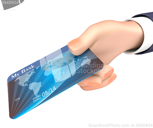 Image of Debit Card Indicates Business Person And Bank 3d Rendering