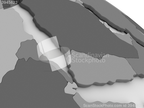 Image of Yemen, Eritrea and Djibouti on grey 3D map