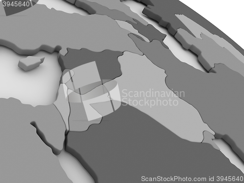 Image of Israel, Lebanon, Jordan, Syria and Iraq region on grey 3D map