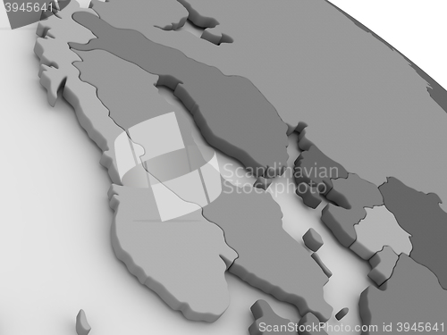 Image of Scandinavia on grey 3D map