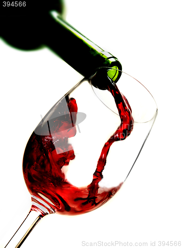 Image of Red wine pouring into wine glass