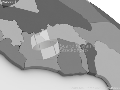 Image of Ivory Coast, Ghana and Burkina Faso on grey 3D map