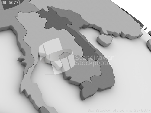 Image of Laos and Cambodia on grey 3D map
