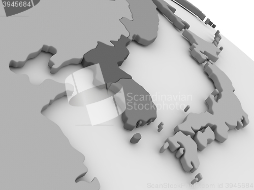 Image of South Korean and North Korea on grey 3D map