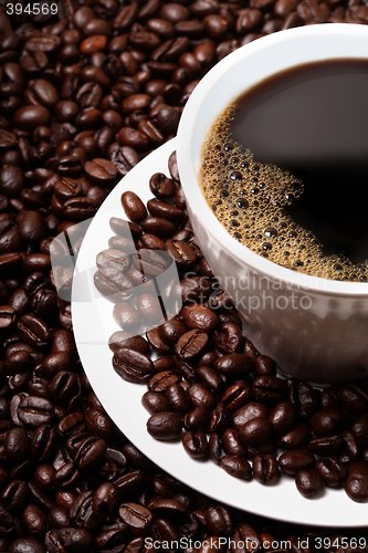 Image of cup of coffee and coffee beans