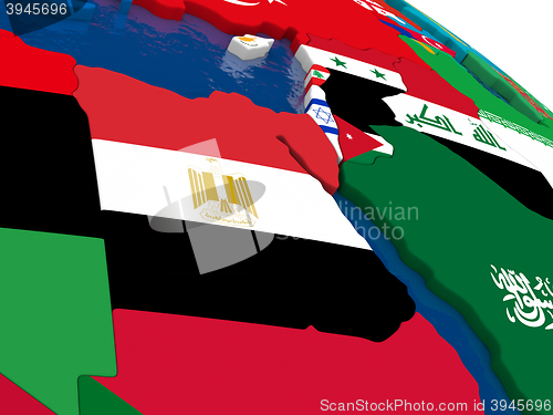 Image of Egypt on 3D map with flags