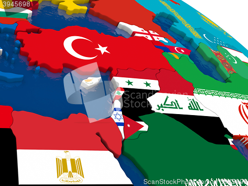 Image of Middle East on 3D map with flags