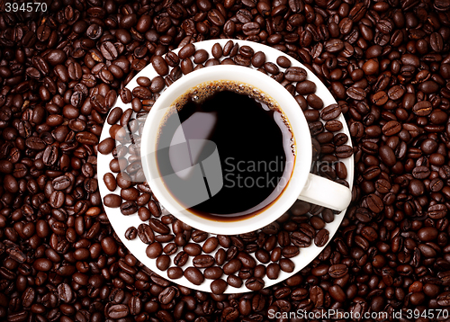 Image of cup of coffee and coffee beans