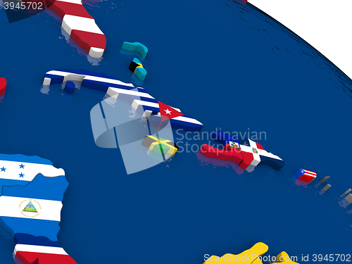 Image of North Caribbean on 3D map with flags