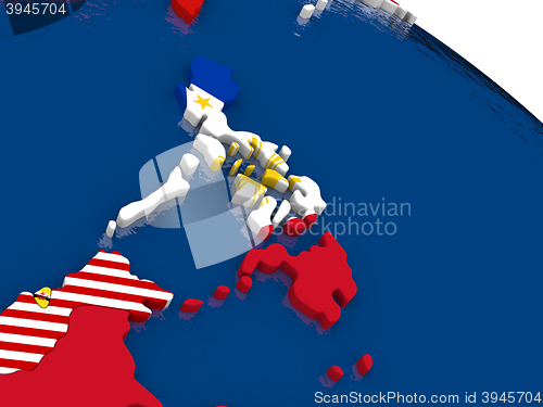 Image of Philippines on 3D map with flags